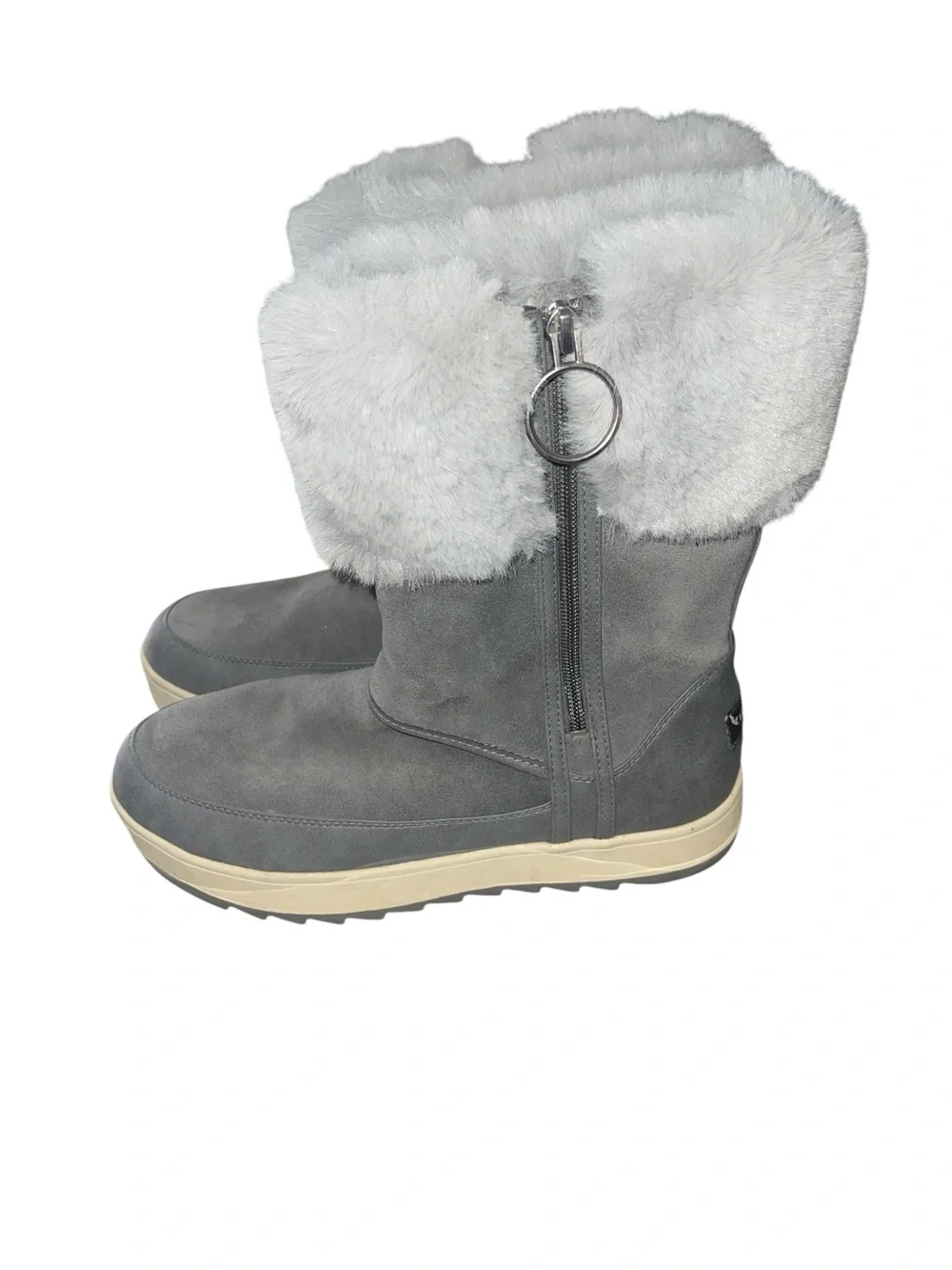 🩶🤍 Koolaburra by UGG Gray Suede Faux Fur Zip Winter Boots